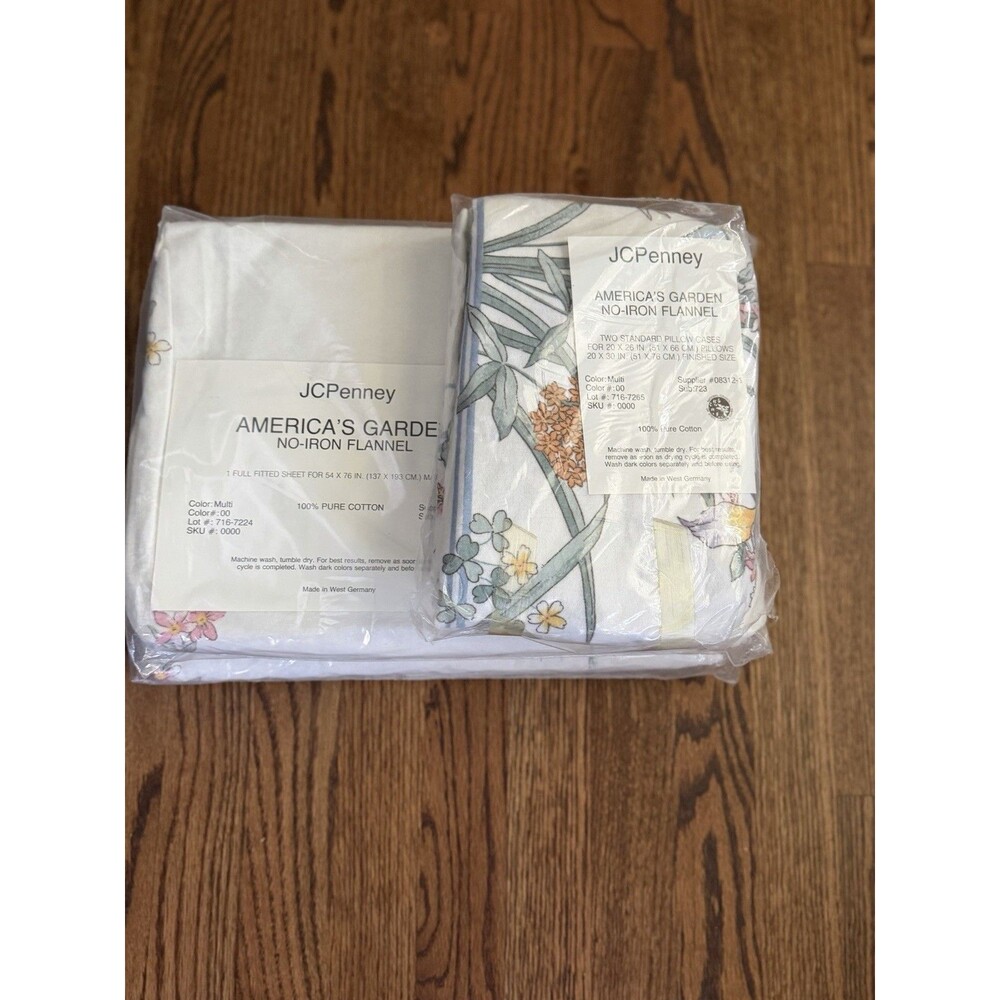 Vintage JC Penney American Garden Iris Flannel Sheet Set With Pillowcases Full